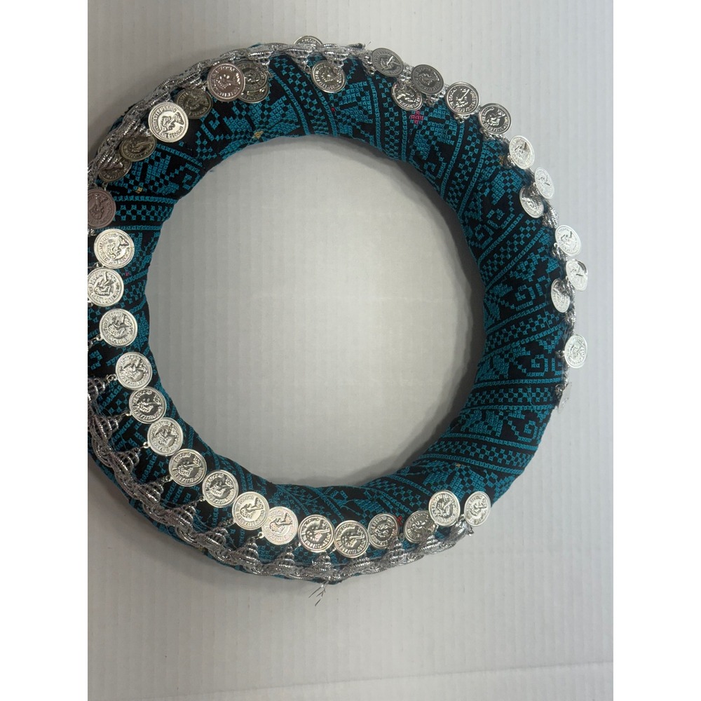 Palestinian Tatreez Henna Turquoise silver Embroidered Coin Crown Accessory